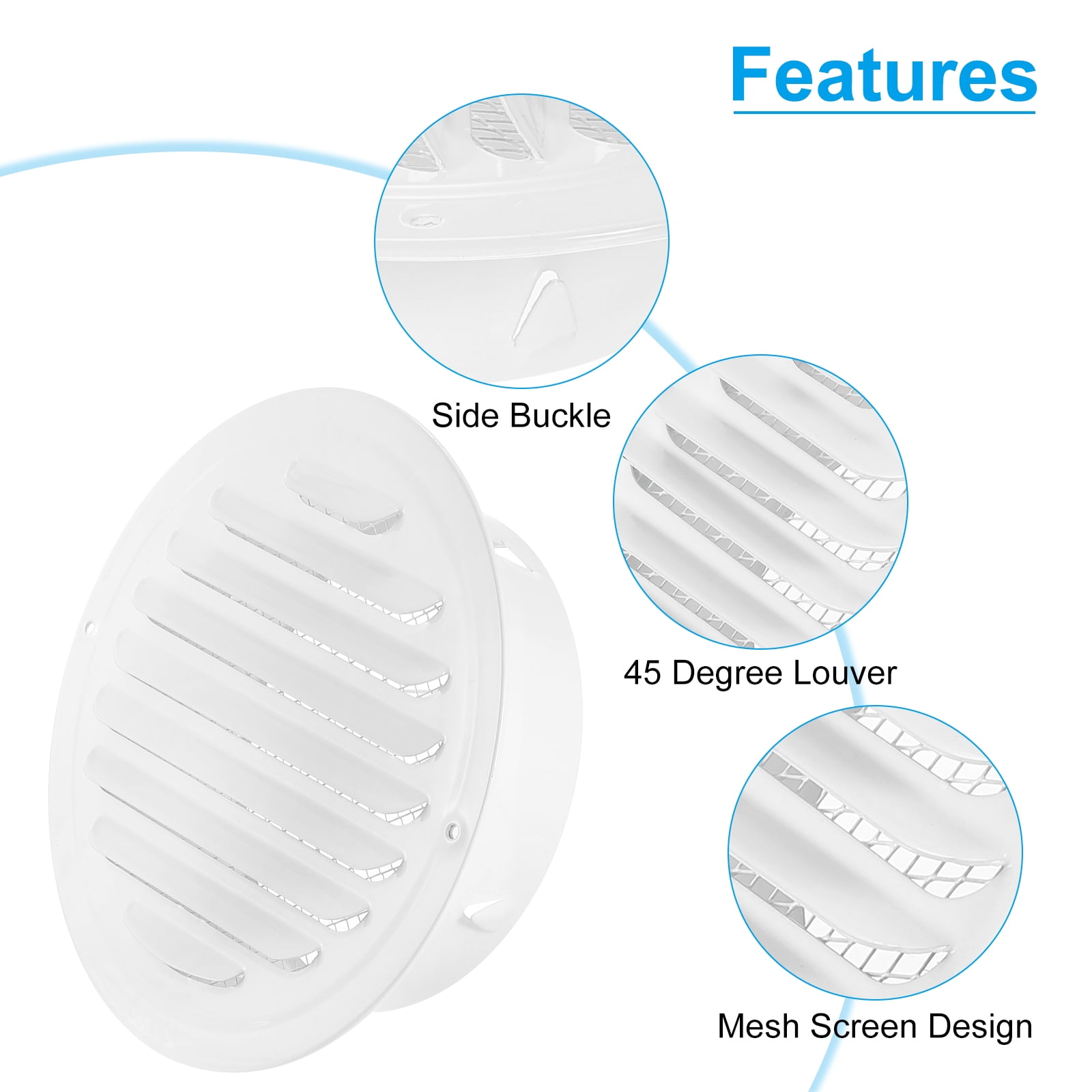 Uxcell 6" Round Air Vent Cover, 304 Stainless Steel Louvered Grill Screen Mesh Ducting Vent for Ventilation, White