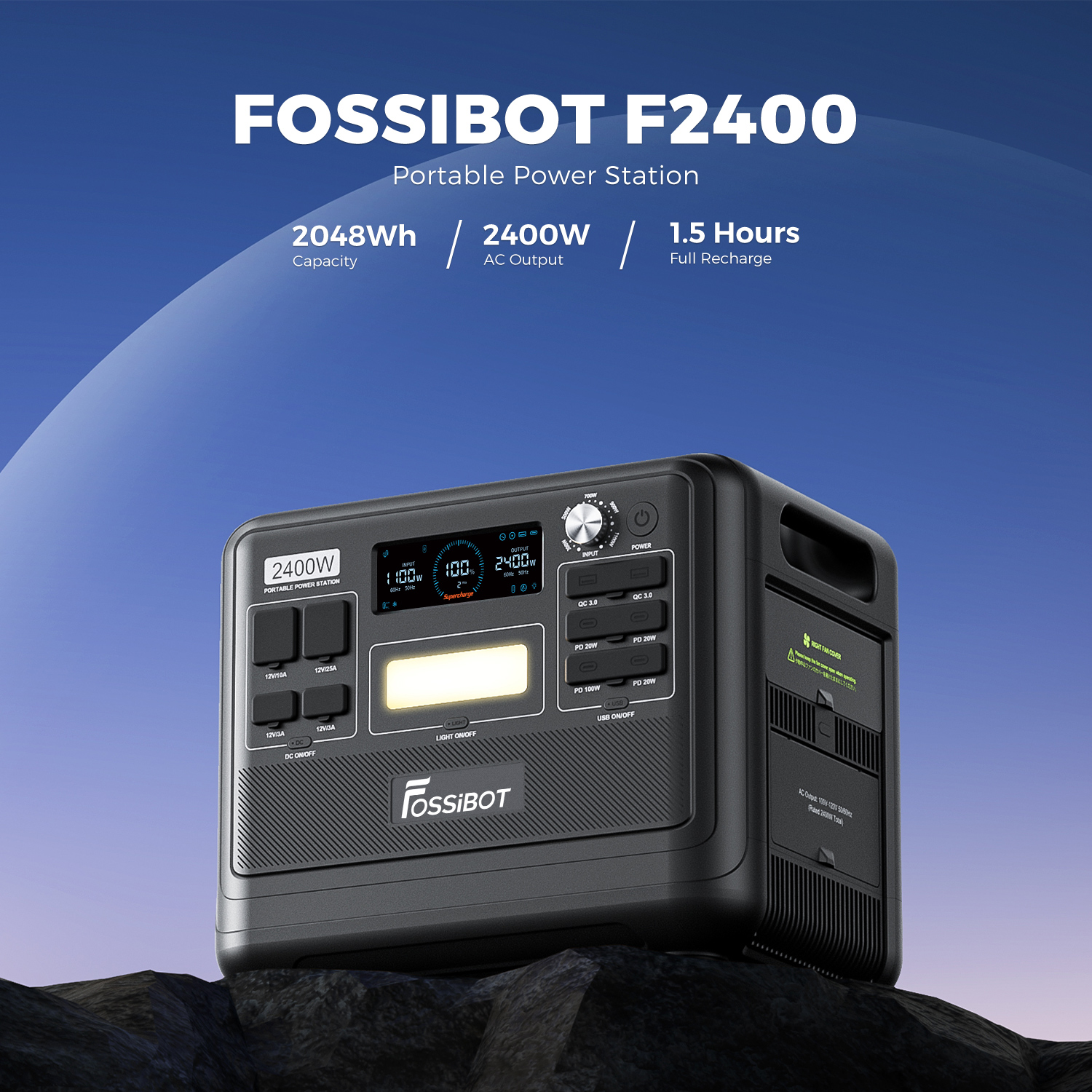 FOSSiBOT 2400W Solar Generator with 200W Solar Panel , 2048Wh Portable LFP Battery Power Station for Camping Home Backup RV