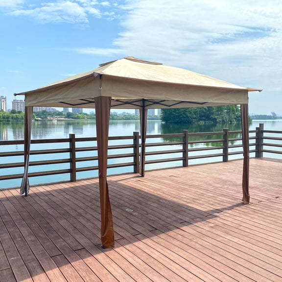 ENYOPRO Outdoor Steel Frame Folding Gazebo Canopy, 11 x 11ft Portable Pop up Gazebo, Heavy Duty Instant Gazebo W/ Netting Sidewalls & Carry Bag, Lightweight Folding Gazebo for Patio Beach, T869