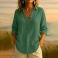 thumbnail image 2 of purcolt Women's Cotton Linen Long Sleeve T Shirts Dressy Casual V Neck Collared Tunic Tops Business Work Blouses(Army Green, XXL), 2 of 6