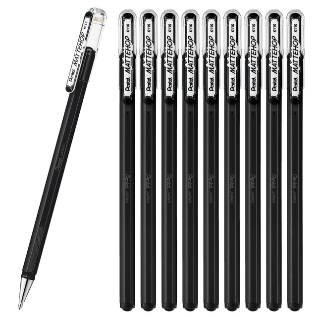 Bolígrafo Pentel Color, Matte Hop, Negro, Paquete de 10 K110-VA