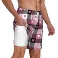 thumbnail image 3 of Picia Heart Plaid pattern Mens Swim Trunks with Compression Liner Stretch Beach Shorts Quick Dry with Zipper Pockets No-Chafing Board Shorts-X-Large, 3 of 9