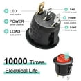 thumbnail image 3 of XINQIHANG KCD1 On/Off 3-Pin 2-Position Snap 10A/125V, 6A/250V Red LED Round Boat Rocker Switch-5Pack, 3 of 6