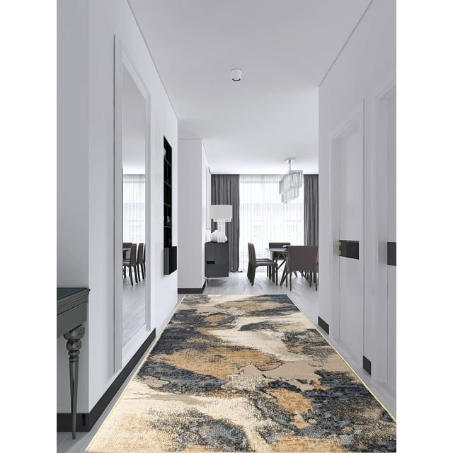 LaDole Rugs Abstract Minimalistic Contemporary Area Rug - Carpet for Living Room, Bedroom, Dining, Hallway - Beige Silver 3x5 3x10 4x6 5x8 6x9 8x10 9x12