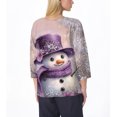 thumbnail image 4 of WTOBBY Women's Casual Round Neck Christmas Print 3/4 Sleeve T-Shirt, Ladies Holiday Season Top with Seasonal Design, Comfortable Blouse for Daily Fashion Wear,Light Purple S, 4 of 6
