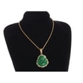 thumbnail image 4 of Green Jade Color Happy Buddha Yoga Large Pendant Necklace Steel CZ Stone Gold, 4 of 4