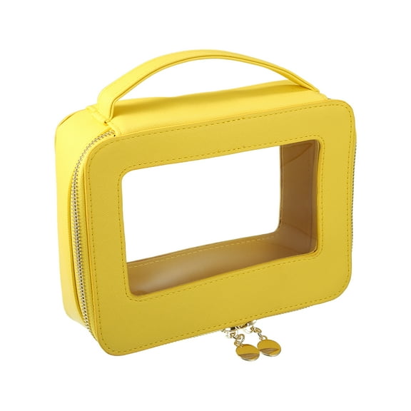 Unique Bargains Clear Makeup Bag Cosmetic Travel Bag Make Up Brush Organizer Case Transparent for Women Yellow