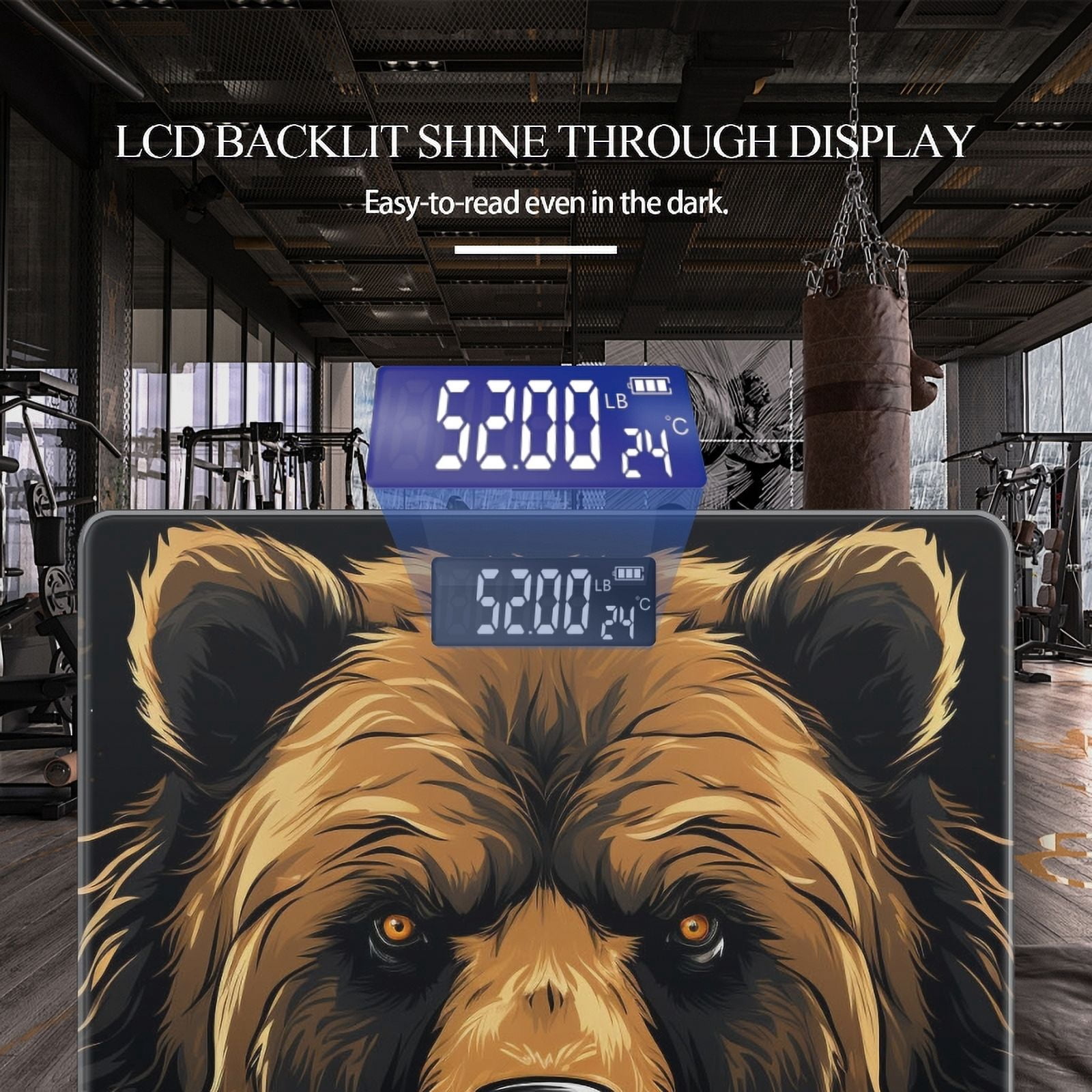 High Precision Body Weight Scale Smart Bathroom Scales with Large LCD Display(400lbs),Decorative for Bedroom-Brown Bear Head With Angry Eyes