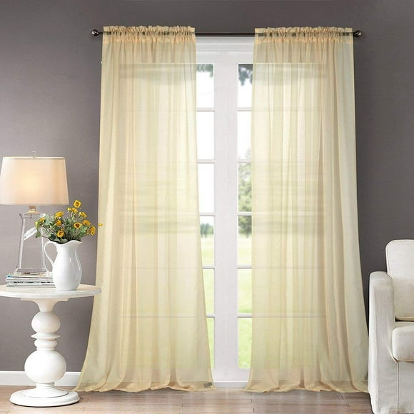 Dreaming casa Solid Sheer curtains Draperies Beige Rod Pocket 2 Panels 52 W x 96 L