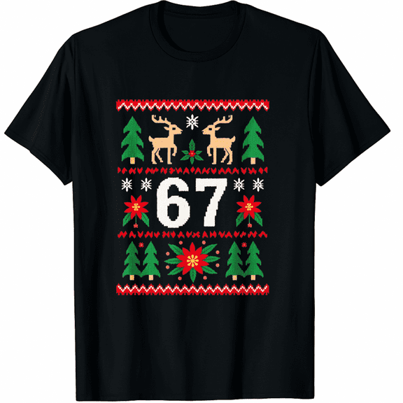67 Christmas Costume Pajamas Xmas Holiday Number 67 T-Shirt (Men's, Women's)