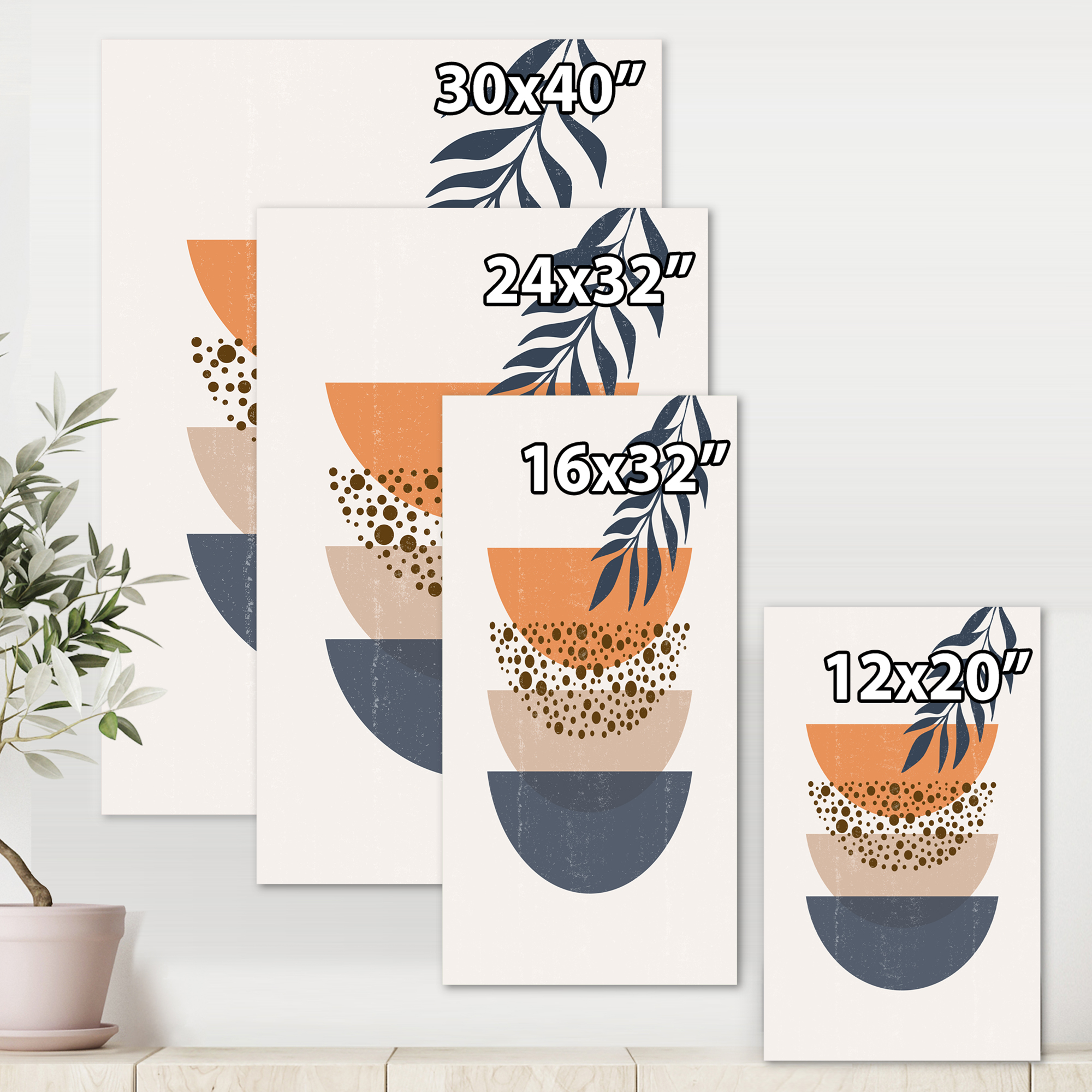 Designart ' Abstract Geometrical Moon and Sun With Leaf IV ' Modern Canvas Wall Art Print