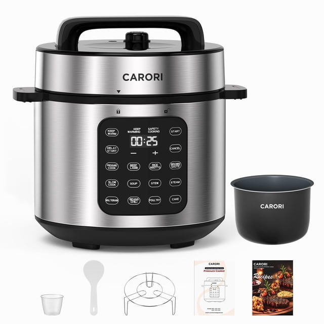 Olla a presión eléctrica Carori 6 Qt 9 en 1 antiadherente color plata