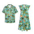 thumbnail image 6 of Yuyamidu Hawaiian Beach Matching Outfits Palm Tree Style Mens Resort Shirts Womens Palm Tree Dress Palm Tree Matching Couples Outfits Tropical V Neck Tiered, 6 of 7