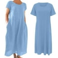thumbnail image 4 of Women's Casual Solid Color Short Sleeved Round Neck Loose Pocket Dress, 4 of 5