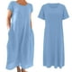thumbnail image 4 of Vestido informal de mujer, de manga corta, cuello redondo, holgado y con bolsillos, en color liso., 4 of 5