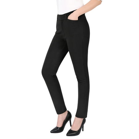 HDE Women's Relaxed Fit Straight Leg Ankle Length Comfort Stretch Trouser Pants (Black,