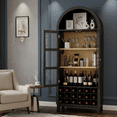 thumbnail image 3 of 70" Tall Black Engineered Wood Arched Wine Cabinet with 18-Bottle Rack, 3 of 8