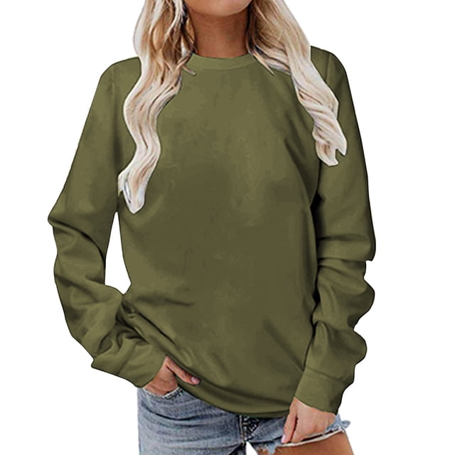 Dagegui Chandails à Col Rond à Manches Longues pour Femmes, Tuniques Décontractées Amples, Hauts, Chandails à Enfiler Grande Taille pour Dames, Vert Armée, TTTTG