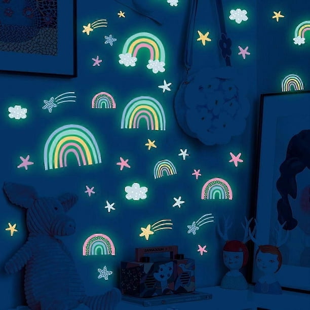 Rainbow Cloud Luminous Wall Stickers For Kids Rooms Bedroom, Wall Decals Glow In The Dark Stars Stickers