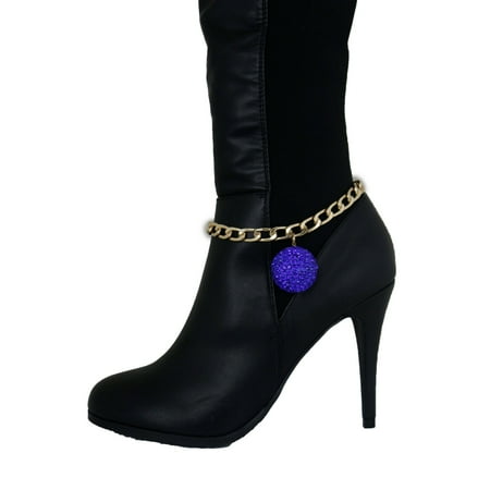 Women Gold Metal Boot Chain Bracelet Blue Disco Ball Shoe Charm Fancy Jewelry