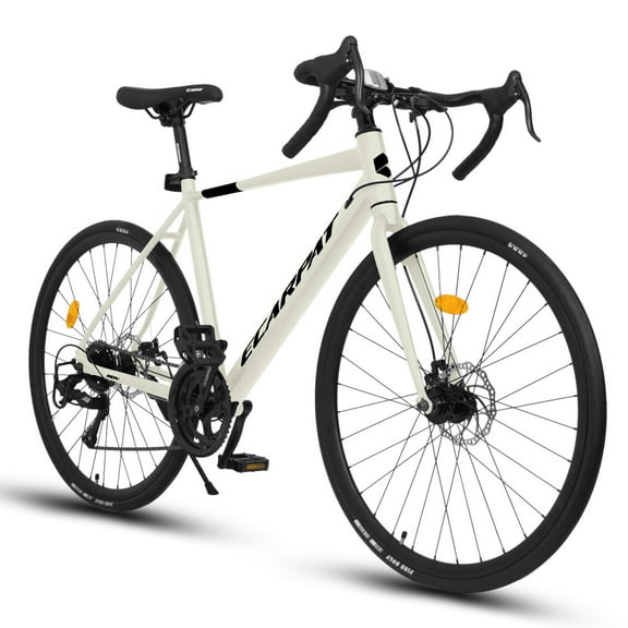700C Road Bike, 16-Speed City Commuter Bike with Disc Brakes, Light Weight Aluminum Adult Bicycle for Men and Women, Cream