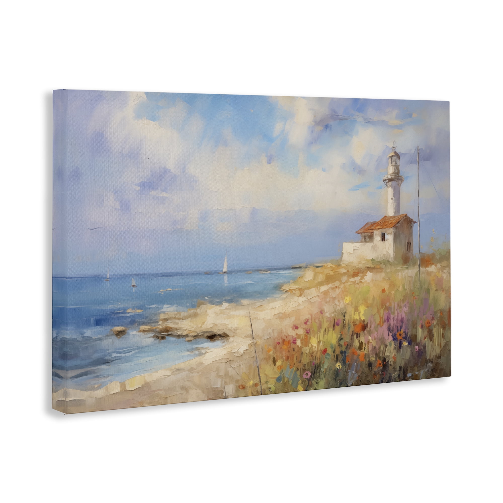 Stupell Industries Vintage Lighthouse View Landscape & Nature Painting Wrapped Canvas Art Print Wall Art, 24 x 16