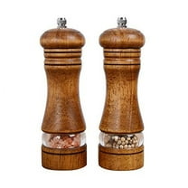 Haomacro Wood Salt and Pepper Grinder Set, Manual Mills with Acrylic Window, Adjustable Ceramic Grinding - 6.5inch, 2 Pack 6.5inch brown