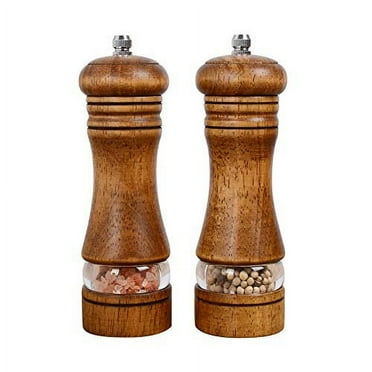 Haomacro Wood Salt and Pepper Grinder Set, Manual Mills with Acrylic Window, Adjustable Ceramic Grinding - 6.5inch, 2 Pack 6.5inch brown