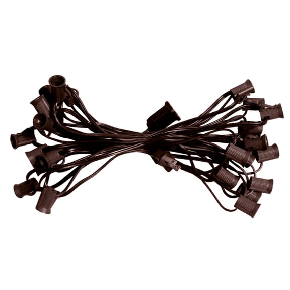 25' Commercial C9 Christmas Light Socket Set - 12" Spacing 18 Gauge Brown Wire