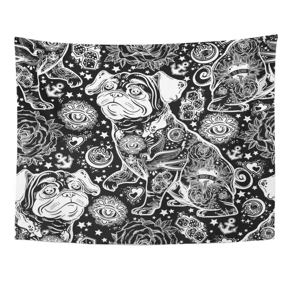 Ufaezu American Vintage Traditional Tattoo Flash Bulldog Pug Dog Doodle Stylish Old School Wall Art Hanging Tapestry Home Decor For Living Room Bedroom Dorm 51x60 Inch Walmart Com Walmart Com