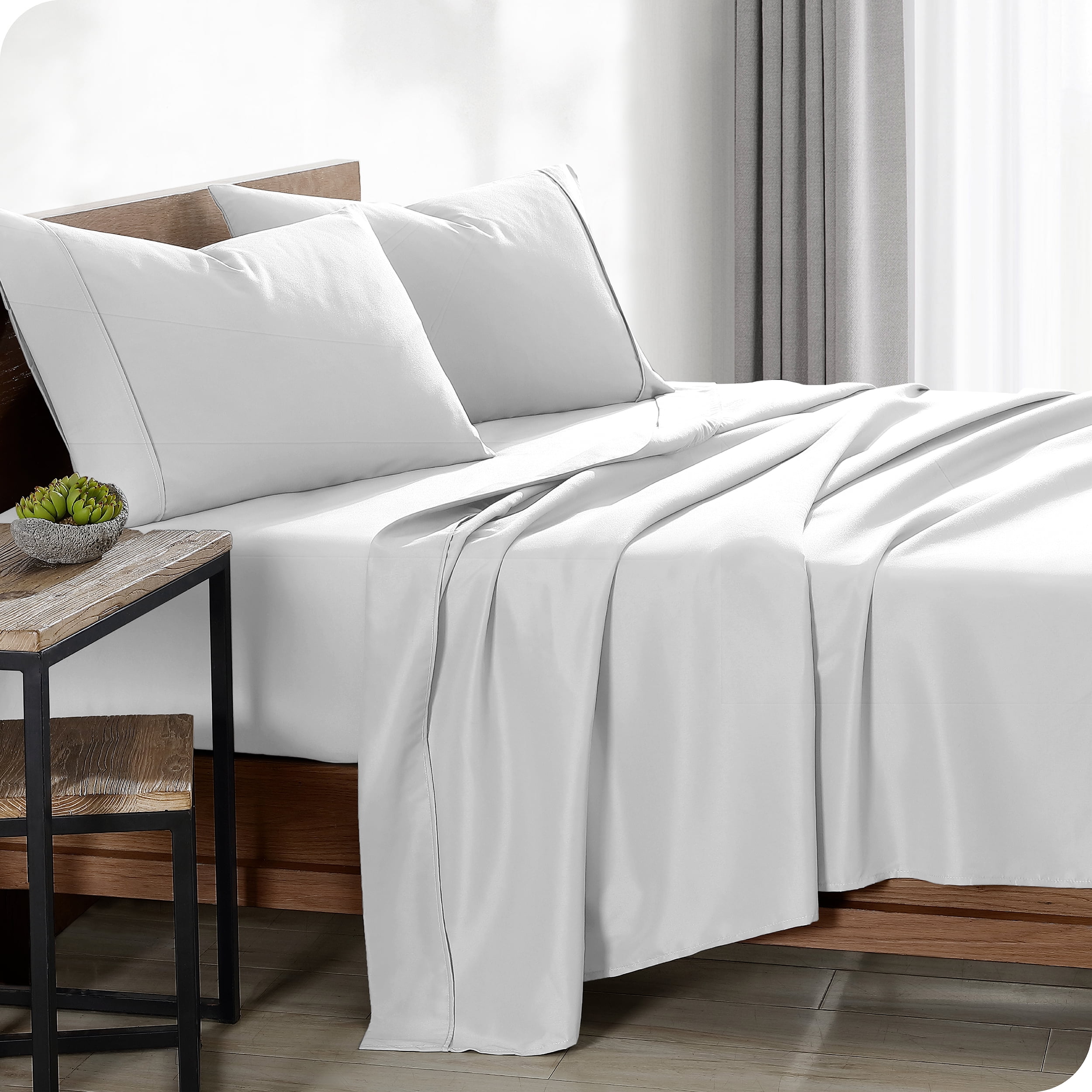 Organic Cotton Sateen Sheet Set Split King / White