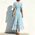 thumbnail image 5 of KLHDSF Dresses For Women Deep V-Neck Short Sleeve Fit And Flare Causal Floral Summer Dress Light Blue L, 5 of 5