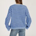 thumbnail image 4 of Women Crew Neck Horizontal Stripe Drop Shoulder Long Sleeve Loose Knit Sweater Fall Casual Pullover S, 4 of 5