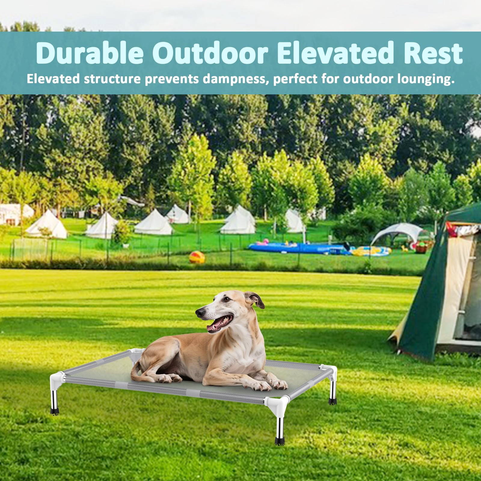 Elevated Dog Bed With Teslin Fabric - Lightweight For Large Dogs  Waterproof & Washable Breathable Mesh Raised Pet Indoor Outdoor Use Anti-slip Easy Clean