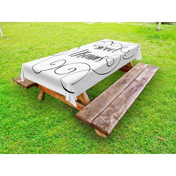 Sweet Dreams Outdoor Tablecloth, Inspirational Text with Modern Romantic Calligraphy Design and Swirls, Decorative Washable Fabric Picnic Table Cloth, 58 X 84 Inches,Black and White, by Ambesonne