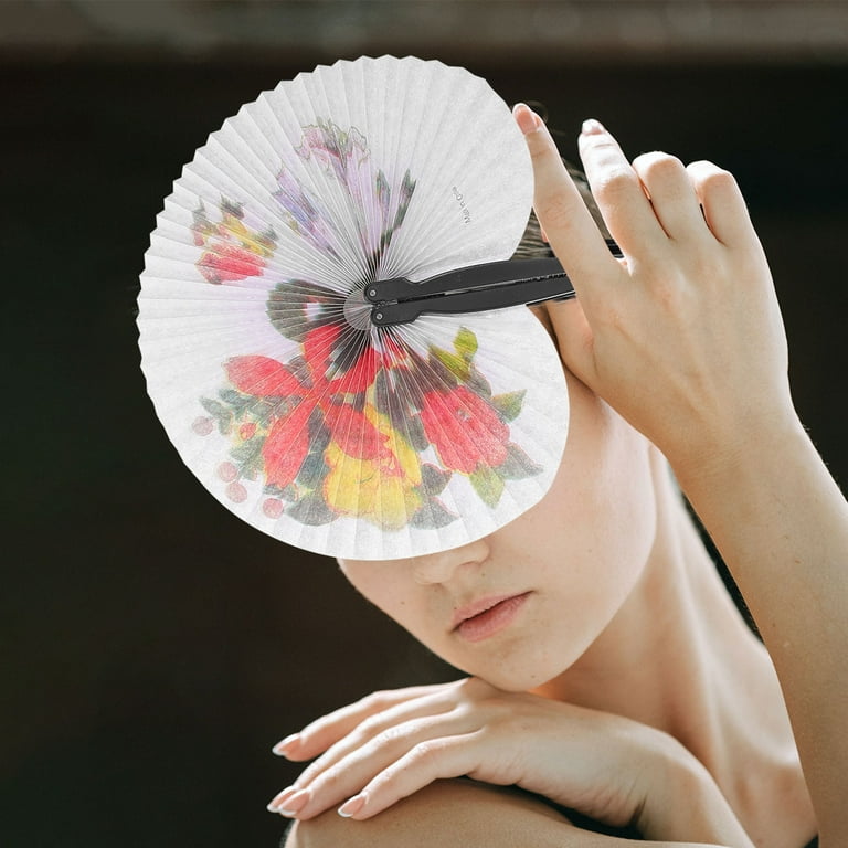 Eease 20pcs Chinese Style Circular Fans Foldable Paper Fans Decorative Flower Fans with Plastic Handle, Size: 23x20.5cm