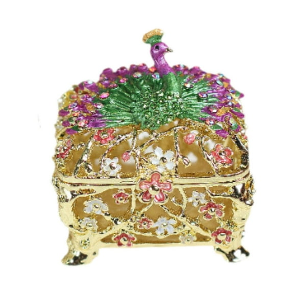 yuksok Jewelry Box Peacock Trinket Box Creative Desktop Collectible Ornament Decorative Golden