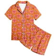 thumbnail image 1 of Satin Pajama Set for Girls Comfortable Two Piece Loungewear with Classic Button Down Design and Soft Short Sleeves, 1 of 4