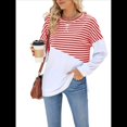 thumbnail image 3 of Sudadera Tipo Túnica A Rayas con Bloques de Color para Mujer, de Larga y Cuello Redondo, Holgada y Rayas Rojas y Blancas S, 3 of 9