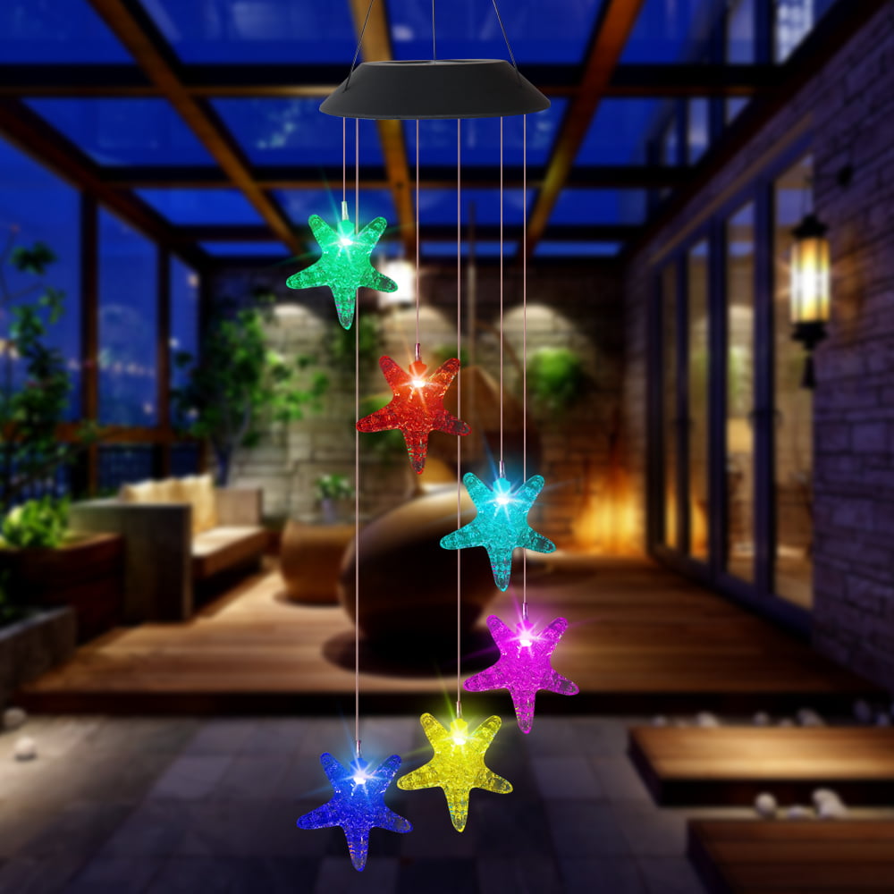 Color Changing Wind Chime Blue Star LED Wind Chime Wind Mobile Portable 
