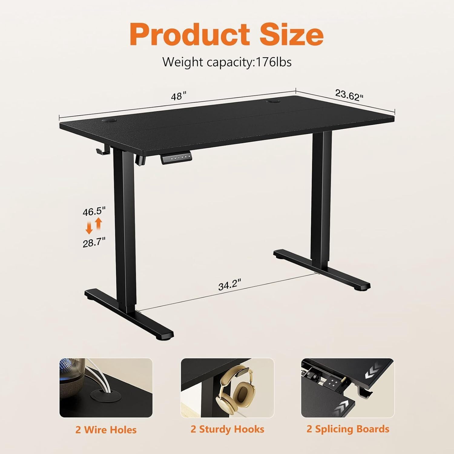 AENKYO Electric Height Adjustable Standing Desk with T-Shaped Metal Frame, Ergonomic Home Office Workstation for Computer, Modern Sit to Stand Desk，Black