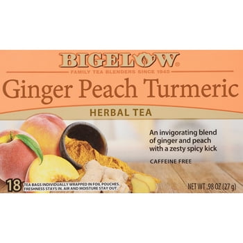 Bigelow Ginger Peach Turmeric, Caffeine-Free al Tea Bags, 18 Count