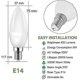 thumbnail image 3 of E14 C37 LED Bulb 5W 40W Equivalent 400LM Warm White 3000K 6-Pack Non-Dimmable [A+], 3 of 5