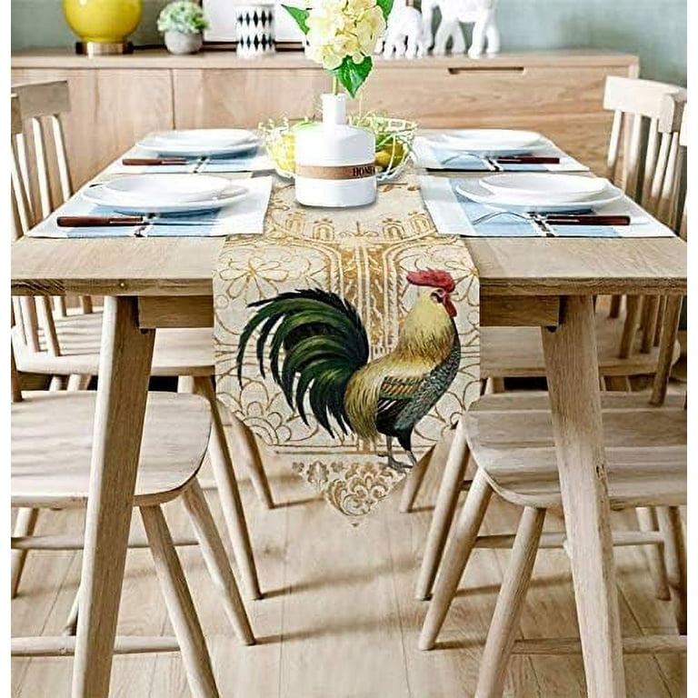 Farm Rooster Kitchen Decor Table Runner Cotton Linen Long 70 Inches Dresser Scarves Farmhouse Table Runner for Wedding Dining End Table Decor American Farmhouse Style Cock Walmart