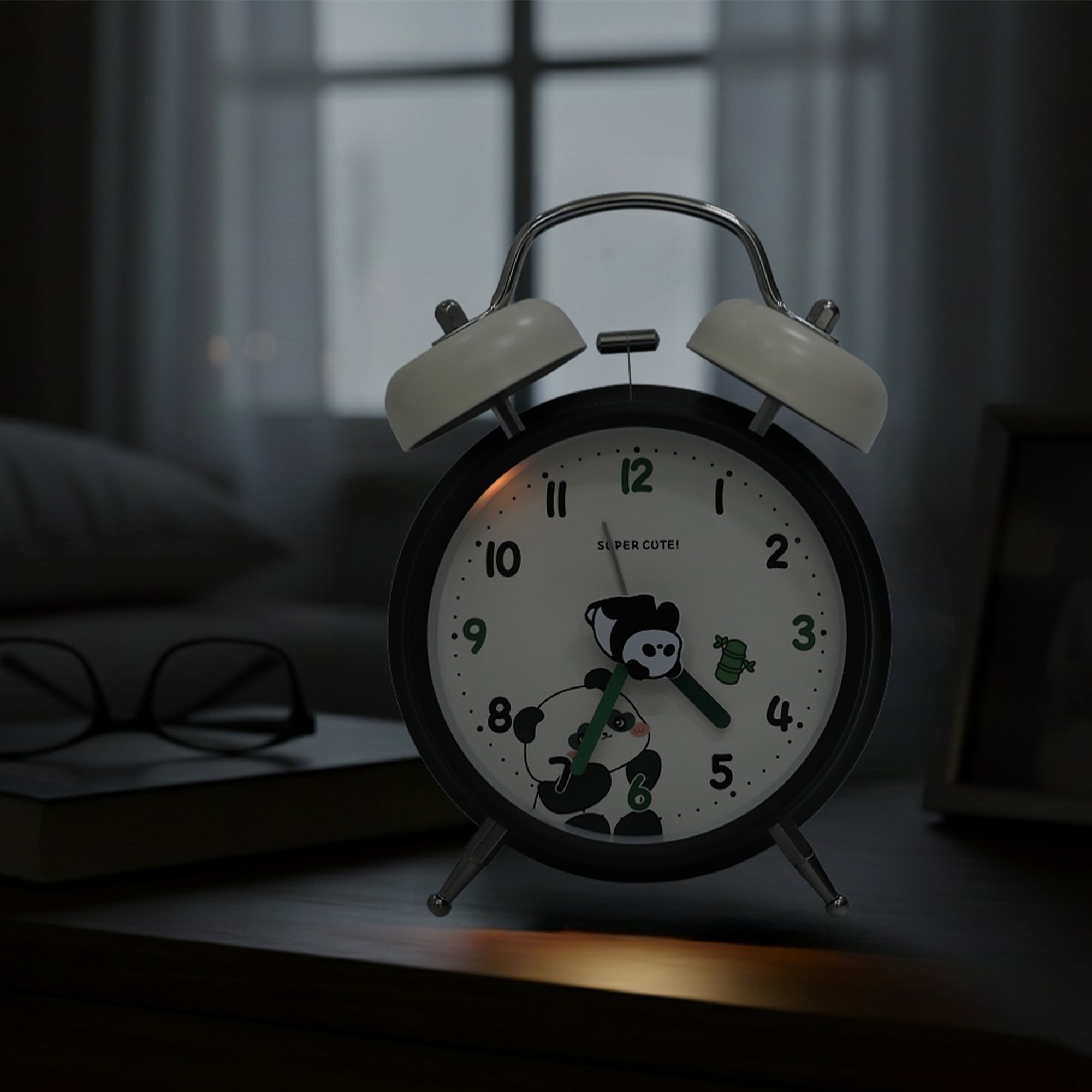 Unique Bargains Alarm Clock with Cute Panda Design Dark Green 4.6"L x 2.2"W x 6.6"H