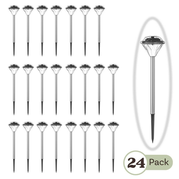 Pure Garden Solar Lights Outdoor Waterproof Garden Lights 24-Pack, Silver