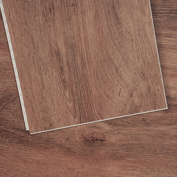 VEVOR Baldosas de vinilo entrelazadas de 48 x 7,3 pulgadas, 10 baldosas de 5,5 mm de grosor que se unen, pisos de bricolaje de grano de madera de color marrón oscuro para cocina, comedor