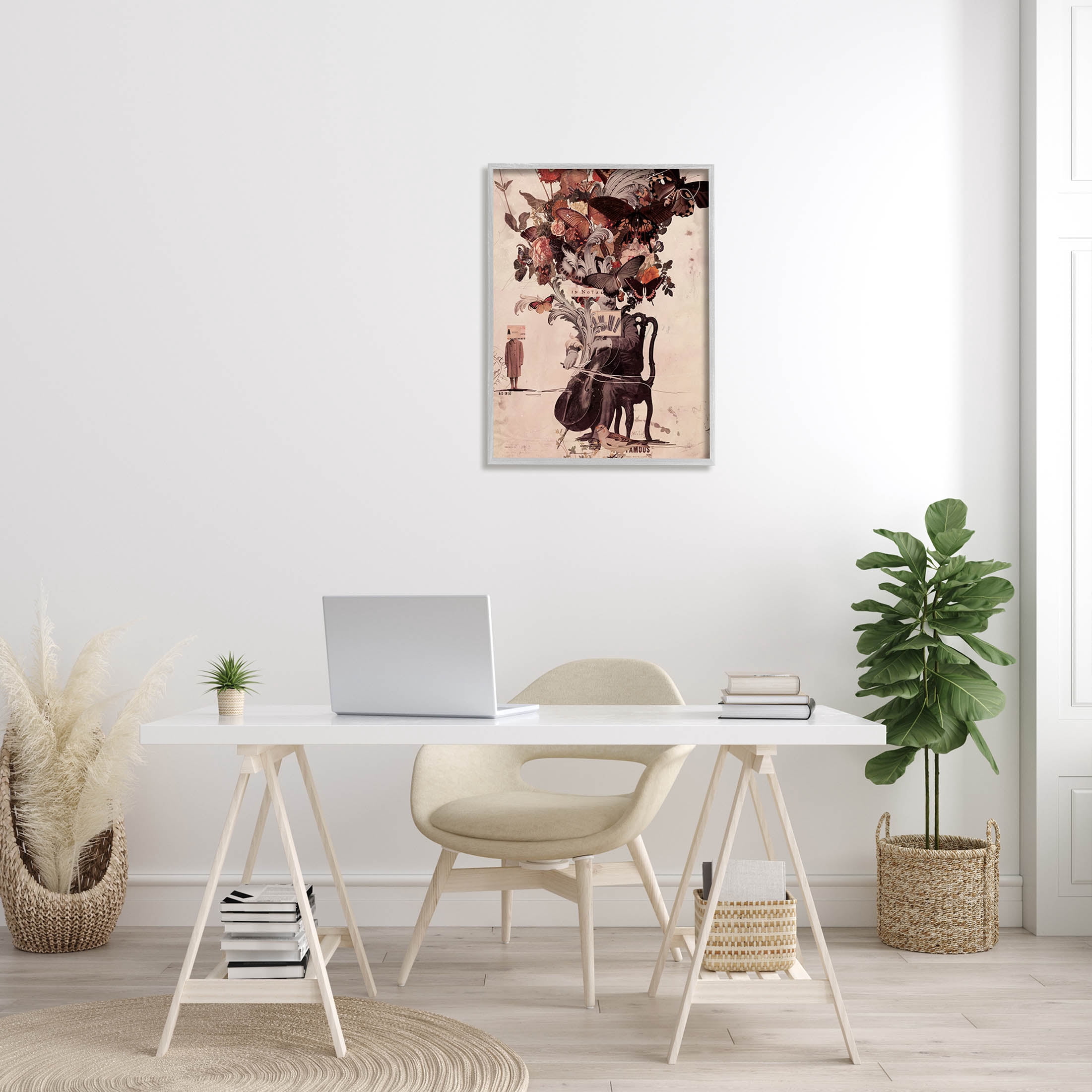 Stupell Industries Musician Butterfly Botanicals Collage Graphic Art Gray Framed Art Print Wall Art, Design by Matheus Lopes Castro