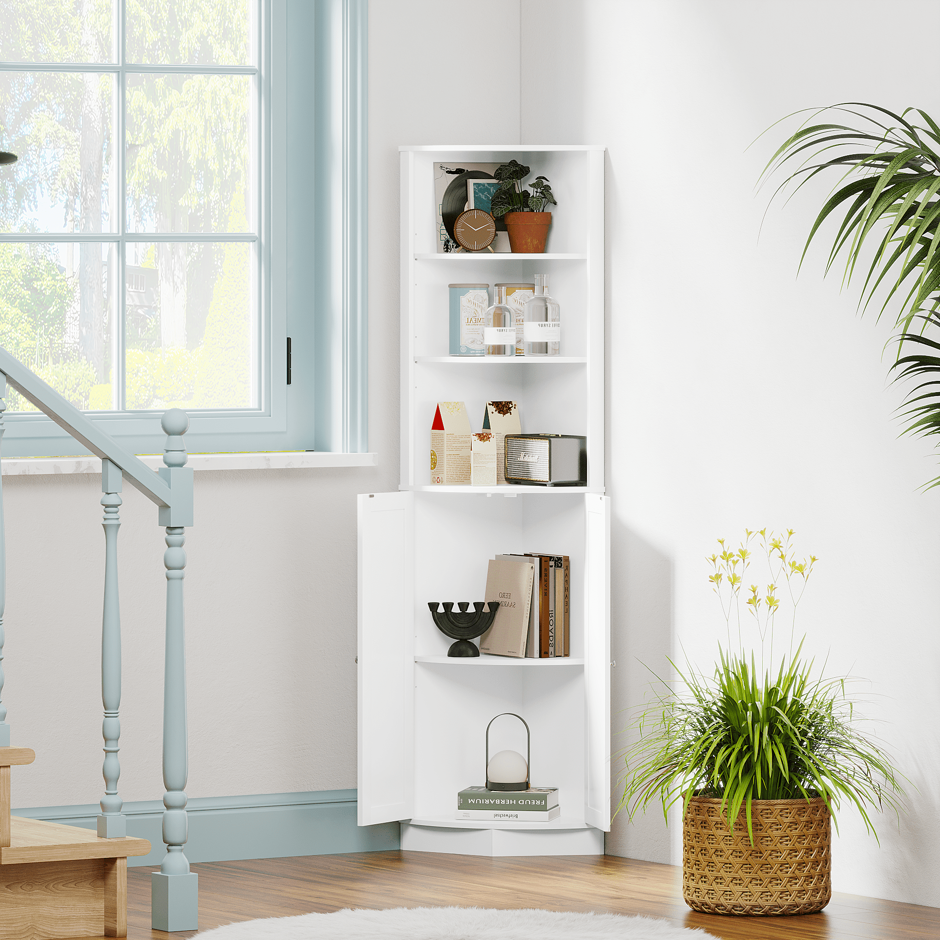 67 in Tall Corner Cabinet with 2 Doors and Adjustable Shelves, Narrow Freestanding Storage Cabinet for Bathroom, Kitchen, Living Room, Bedroom, Laundry Room, White