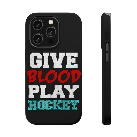 DistinctInk Tough Case for Apple iPhone 15 PRO (6.1" Screen), Compatible with MagSafe Charging - Give Blood Play Hockey